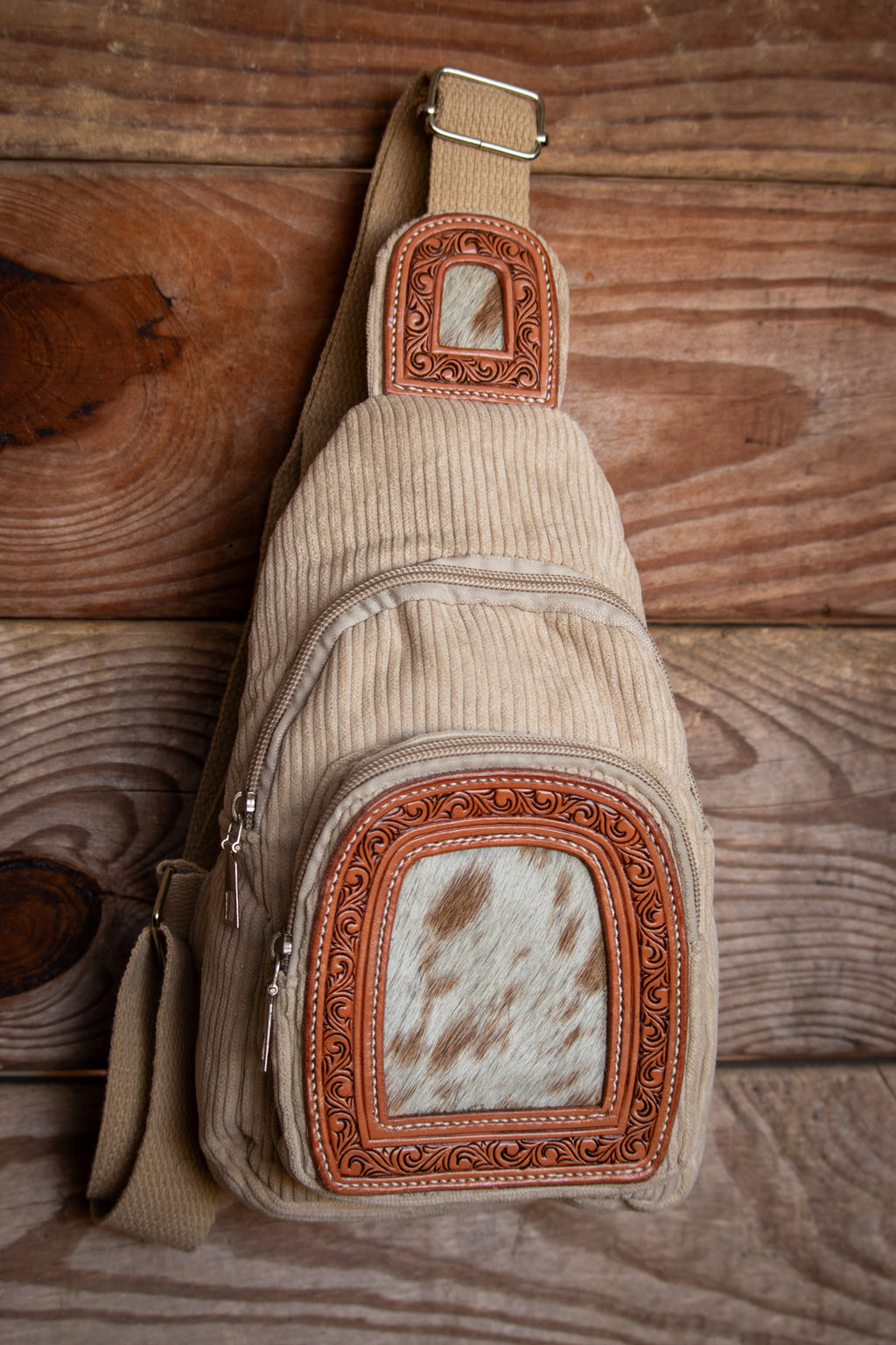 Tan cowhide mini backpack